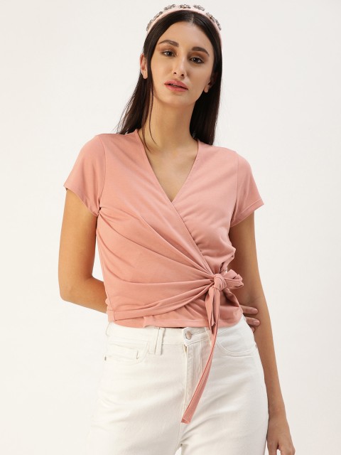

Koton Peach-Coloured Solid Sustainable Wrap Top