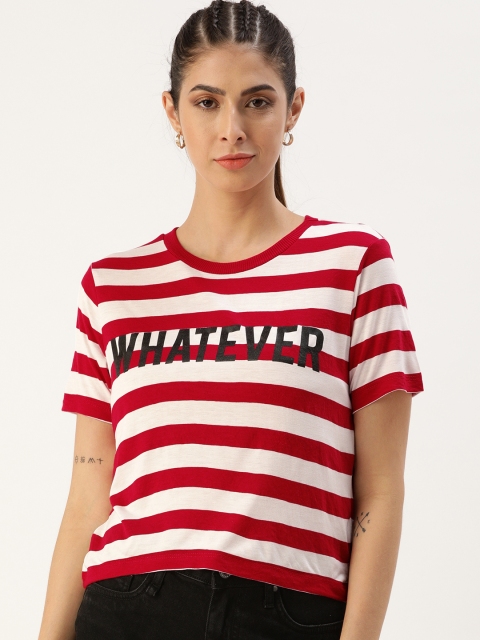

Koton Women White & Red Striped T-shirt