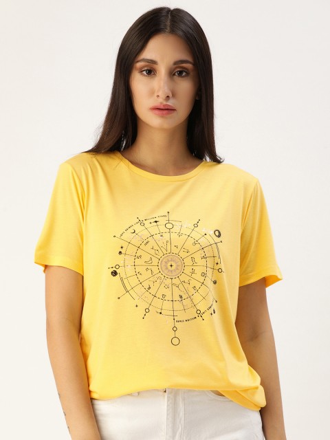 

Koton Women Yellow & Black Typographic Print T-shirt