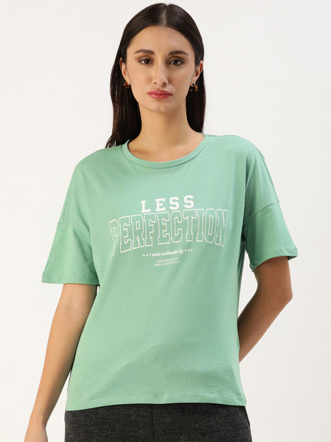

Koton Women Mint Green Typography Printed Drop-Shoulder Sleeves T-shirt