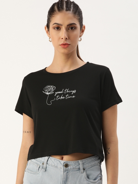 

Koton Women Black Typography Printed Cropped T-shirt