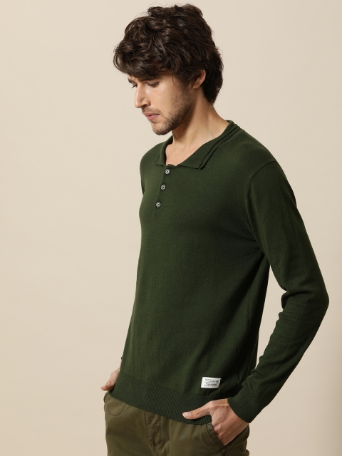 

Mr Bowerbird Men Green Solid Flat Knit Polo Collar Tailored Fit T-shirt