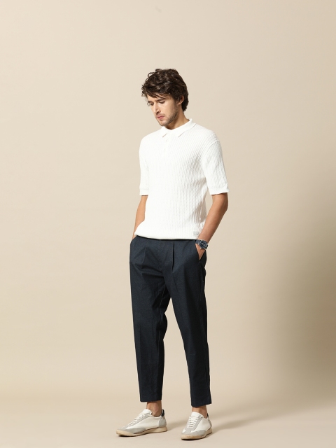 

Mr Bowerbird Men White Cable Knit Tailored Fit Polo Collar T-shirt