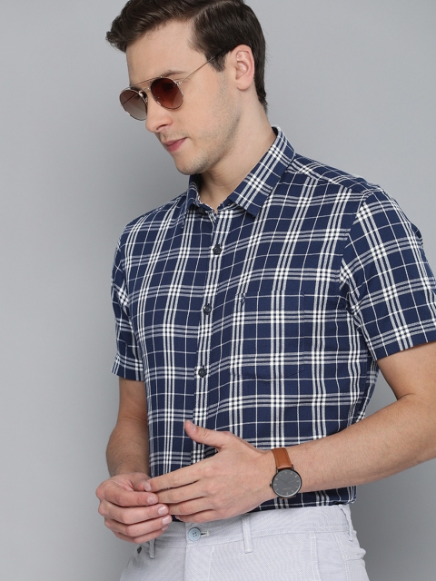 

Indian Terrain Men Navy Blue Chiseled Slim Fit Tartan Checked Smart Casual Shirt