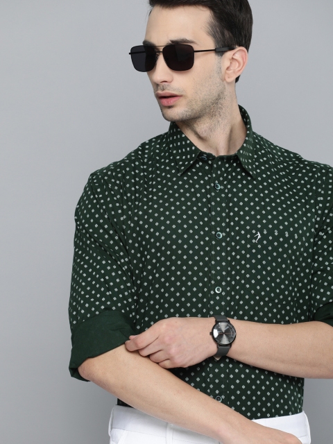 

Indian Terrain Men Green & White Printed Slim Fit Casual Shirt