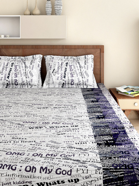 

SWAYAM White & Black 120 TC Polycotton Double Bedsheet with 2 Pillow Covers