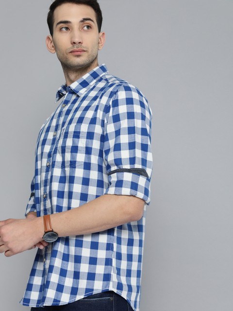 

Indian Terrain Men Blue & White Slim Fit Buffalo Checks Pure Cotton Casual Shirt