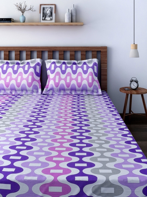 

SWAYAM Purple & White 220 TC Polycotton Double Bedsheet with 2 Pillow Covers