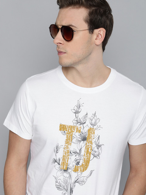 

Indian Terrain Men White Floral Printed Pure Cotton T-shirt