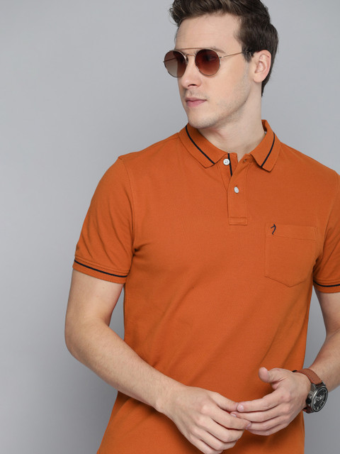 

Indian Terrain Men Rust Orange Polo Collar T-shirt