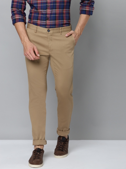 

Indian Terrain Men Khaki Self-Design Brooklyn Slim Fit Trousers