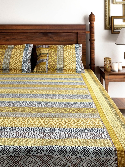 

SWAYAM Blue & Brown 180 TC Fine Cotton Double Bedsheet with 2 Pillow Covers