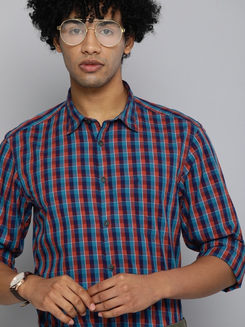 

Indian Terrain Men Red & Blue Slim Fit Checked Smart Casual Shirt