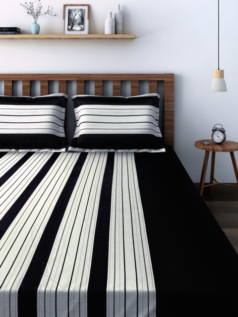 

SWAYAM Black Striped 180 TC Fine Cotton Double Bedsheet with 2 Pillow Covers