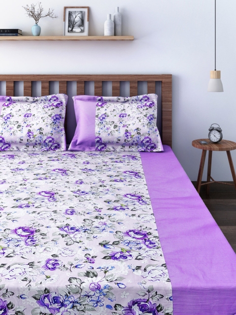 

SWAYAM Purple 180 TC Fine Cotton Double Bedsheet with 2 Pillow Covers