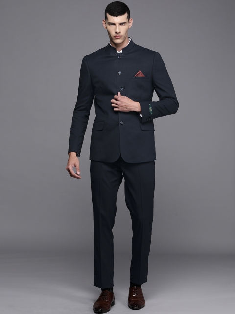 

Theme Men Navy Blue Solid 2 Piece Suit