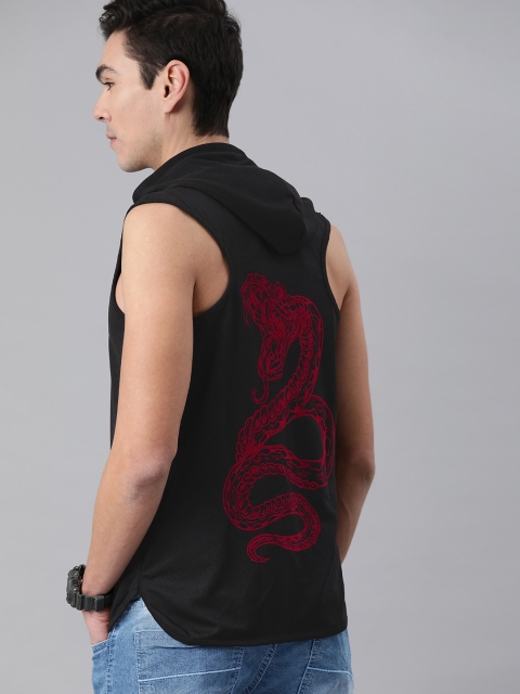 

VILLAIN Men Black Printed Hooded Sweatshirt