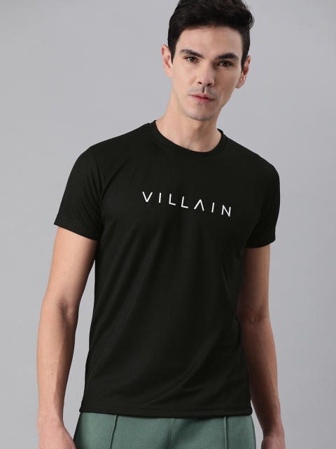 

VILLAIN Men Black & White Brand Logo Print Round Neck T-shirt