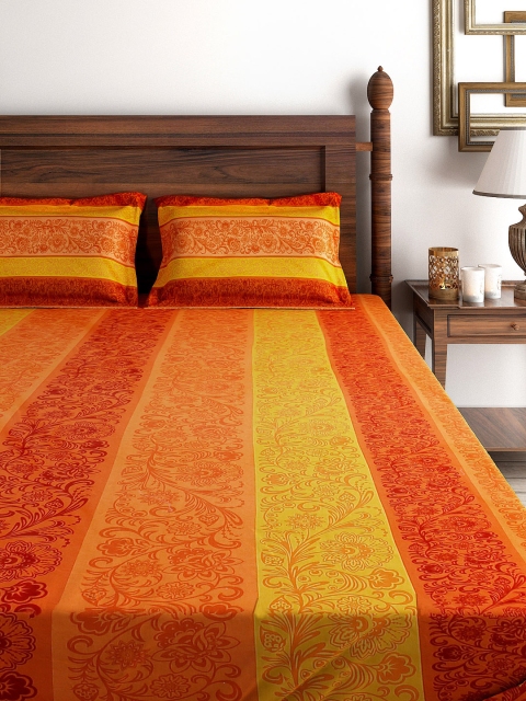 

SWAYAM Orange 240 TC Cotton Double Bedsheet with 2 Pillow Covers