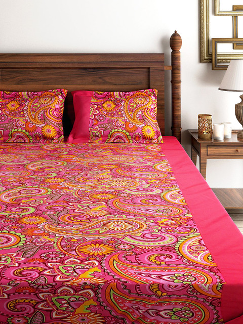 

SWAYAM Pink 180 TC Fine Cotton Double Fitted Bedsheet with 2 Pillow Covers