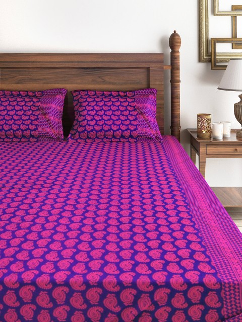 

SWAYAM Purple & Pink 180 TC Fine Cotton Double Fitted Bedsheet with 2 Pillow Covers