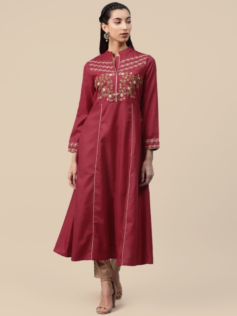 

Sangria Women Red Embroidered Thread Work Anarkali Kurta