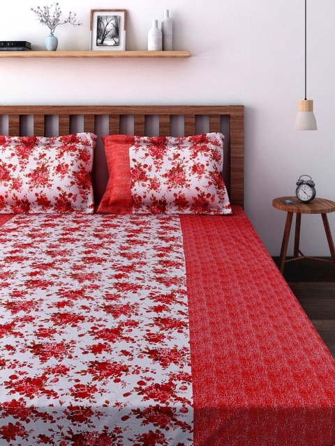 

SWAYAM Red Floral Print 160 TC Cotton Double Bedsheet with 2 Pillow Covers