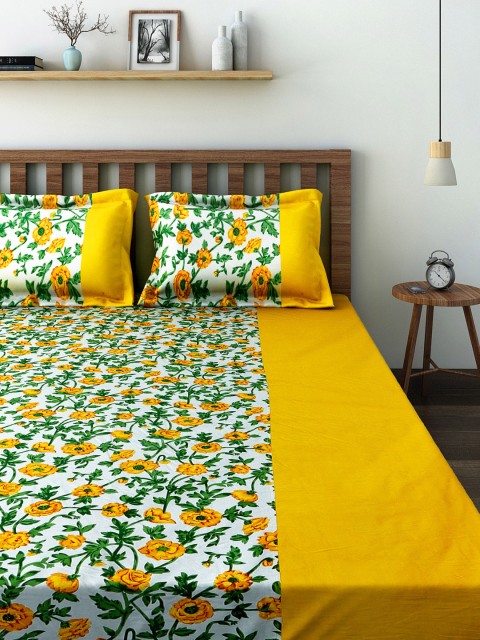 

SWAYAM Yellow 180 TC Fine Cotton Double Fitted Bedsheet with 2 Pillow Covers