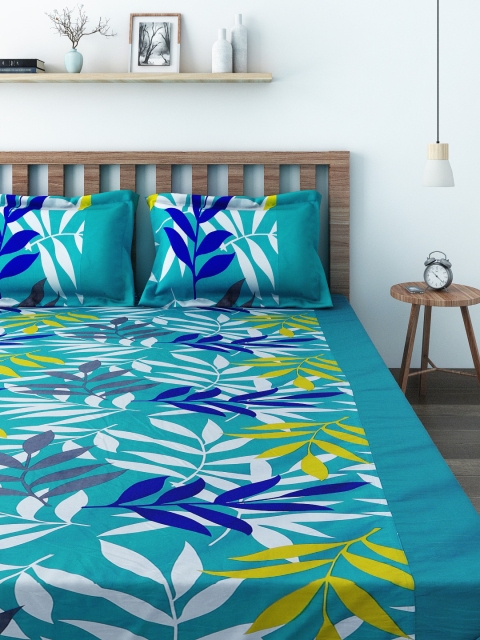 

SWAYAM Teal Blue 180 TC Fine Cotton Double Bedsheet with 2 Pillow Covers