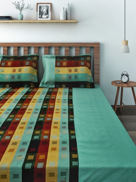 

SWAYAM Turquoise Blue 180 TC Fine Cotton Double Bedsheet with 2 Pillow Covers