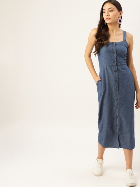 

DressBerry Blue Cotton Denim Sheath Midi Dress