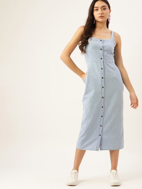 

DressBerry Blue Cotton Denim Sheath Midi Dress