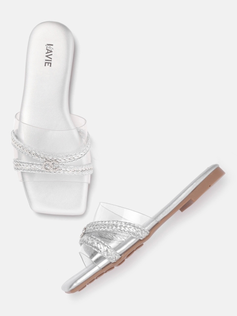 

Lavie Women Silver-Toned & Transparent Braided Open Toe Flats