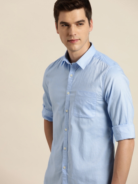 

INVICTUS Men Blue Solid Slim Fit Cotton Pocket Casual Shirt