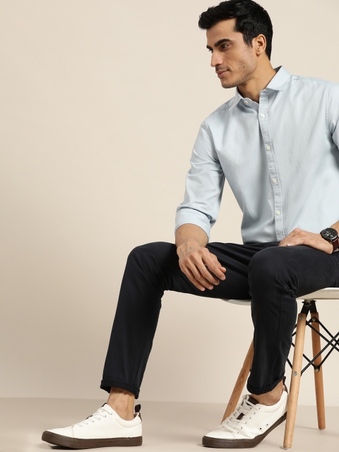 

INVICTUS Men Blue Slim Fit Solid Twill Weave Cotton Casual Shirt