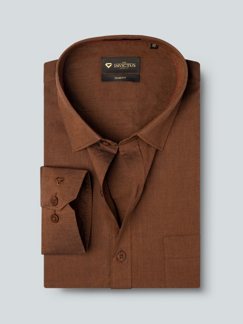 

INVICTUS Men Brown Solid Slim Fit Chambray Semiformal Shirt