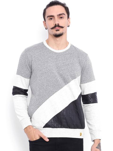 

Campus Sutra Grey & White Colourblock Sweatshirt