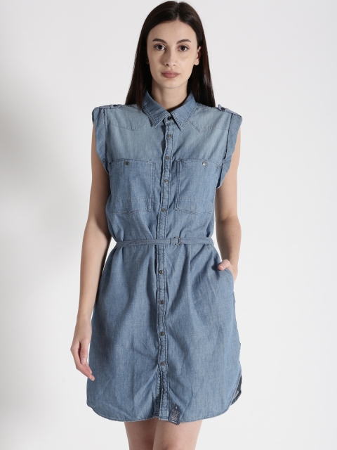 

G-STAR RAW Women Blue Solid Denim Shirt Dress