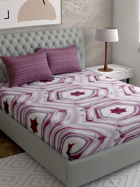 

EverHOME White & Burgundy 144 TC Queen Bedsheet with 2 Pillow Covers