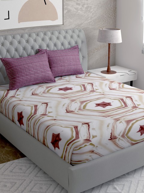 

EverHOME White & Burgundy 144 TC Queen Bedsheet with 2 Pillow Covers
