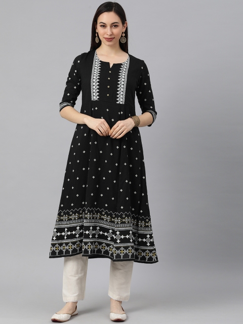 

ETIQUETTE Women Black & White Geometric Printed A-Line Kurta