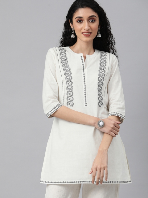 

ETIQUETTE Women Off White & Black Embroidered Kurta