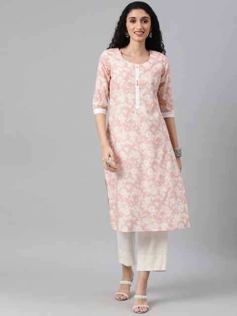 

ETIQUETTE Women Peach & White Floral Printed Kurta