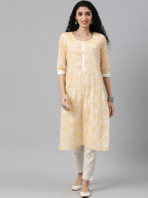 

ETIQUETTE Women Yellow & White Floral Printed Kurta