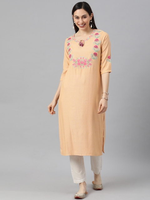 

ETIQUETTE Women Orange Embroidered Kurta