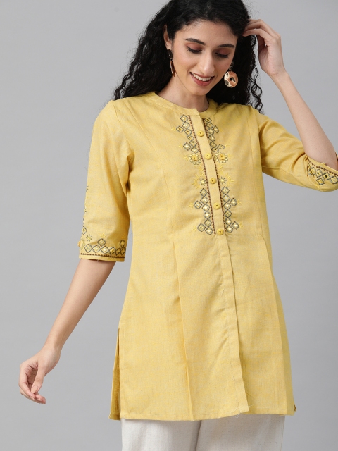 

ETIQUETTE Women Yellow & Grey Embroidered Short Kurta