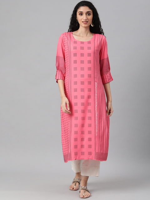 

ETIQUETTE Women Peach & Brown Geometric Print Kurta