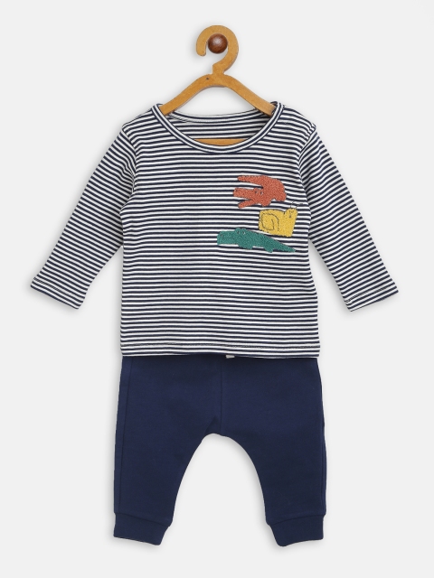 

Marks & Spencer Kids Off-White & Navy Blue Striped T-shirt with Joggers
