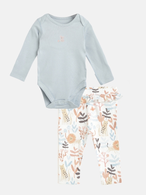 

Marks & Spencer Kids Blue & White Pure Cotton Bodysuit with Printed Leggings
