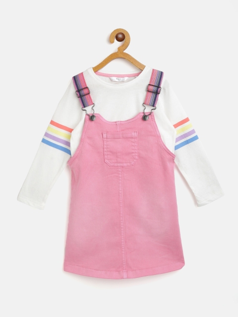 

Marks & Spencer Girls Pink & White Faded Denim Pinafore Dress with T-shirt